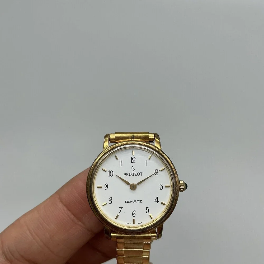Vintage Peugeot Womens Watch 24mm White Dial Gold Tone Stretch New Battery
